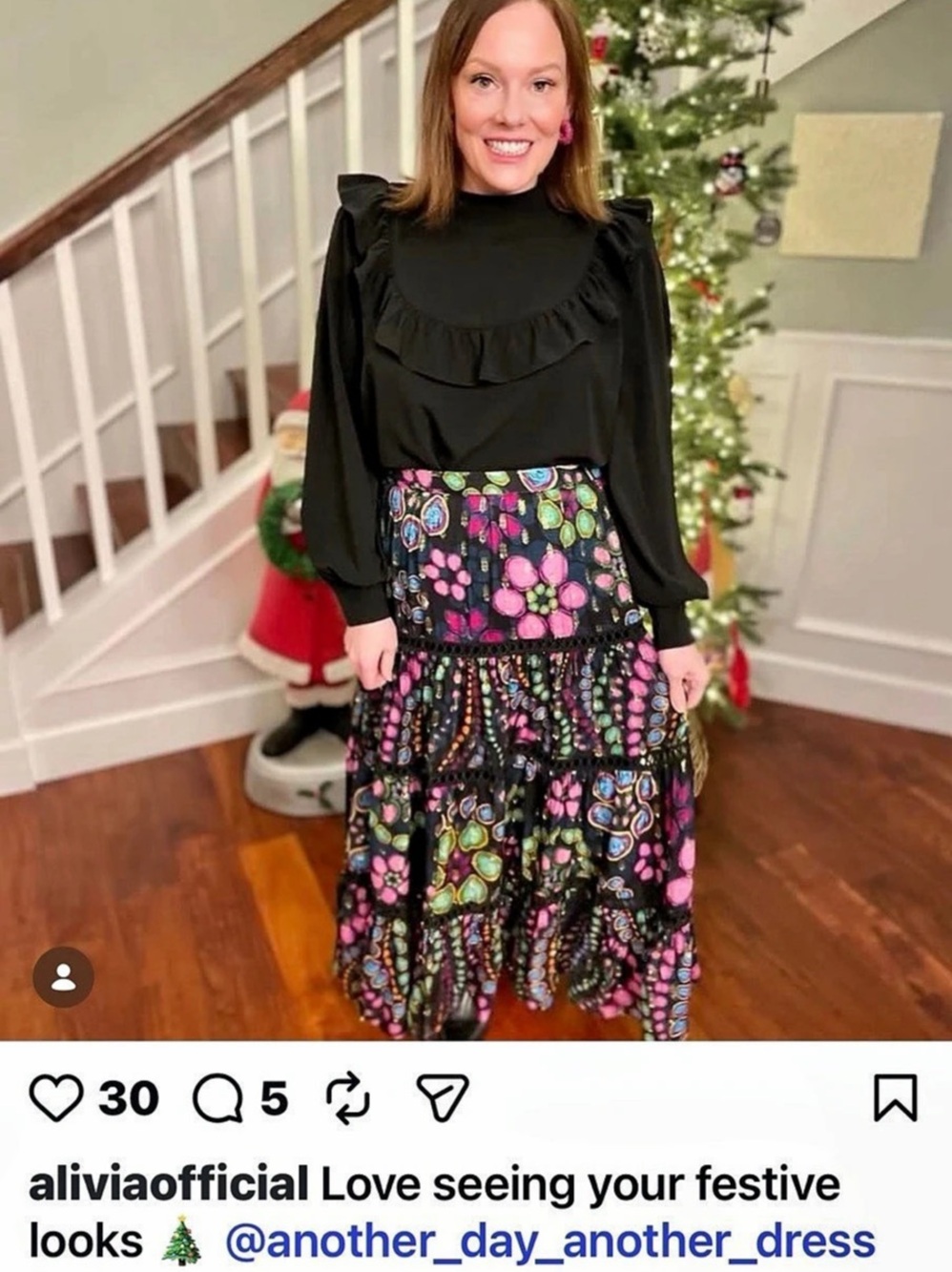 Alivia The Caroline Skirt Floral Tiered Maxi Skirt Black & Multicolor- Sz Small